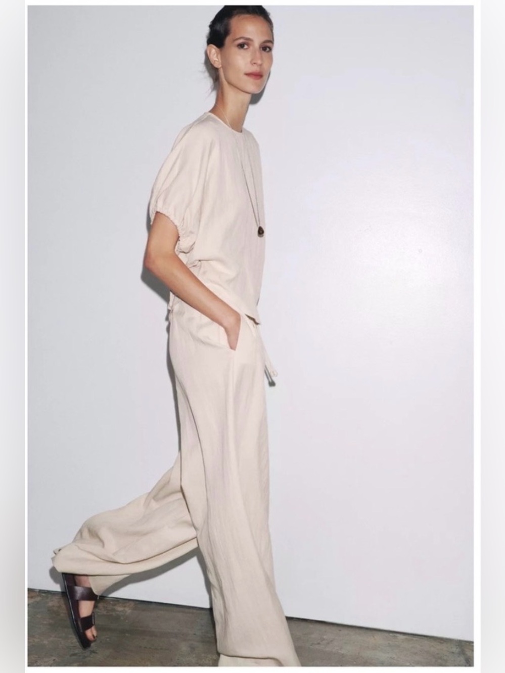NWT Zara Cream Wide Leg Pants - Picture 5 of 10